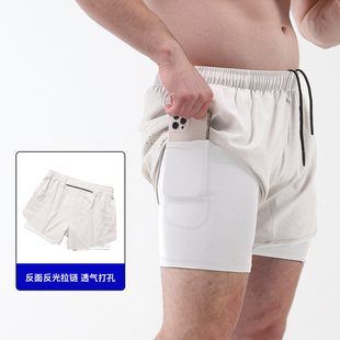 跑步短裤男专业马拉松田径三分裤带内衬双层裤子运动健身可放手机