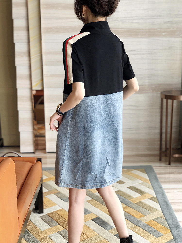 拼接polo领牛仔裙女显瘦直筒连衣裙休闲t恤裙夏装p95