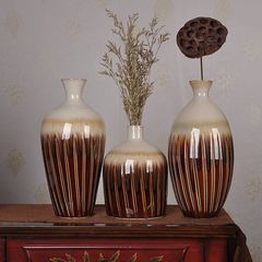 景德镇陶瓷器 窑变花瓶三件套 古典家居摆件 复古 客厅装饰工艺品