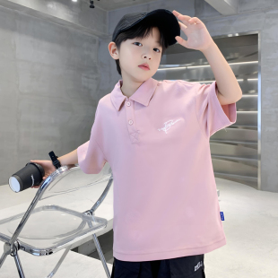 男童粉色POLO衫短袖夏装2024新款儿童韩版半袖T恤男孩夏季衣服潮