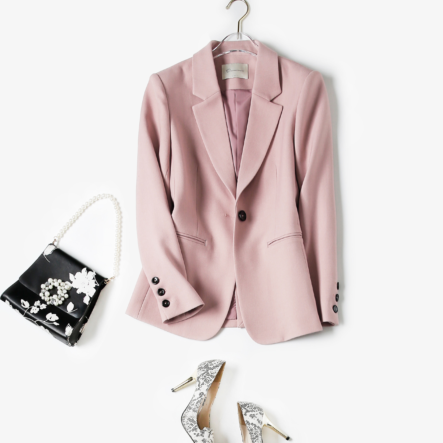 迷宫自制粉色西装外套女气质收腰显瘦西服上衣洋气2024春季G047