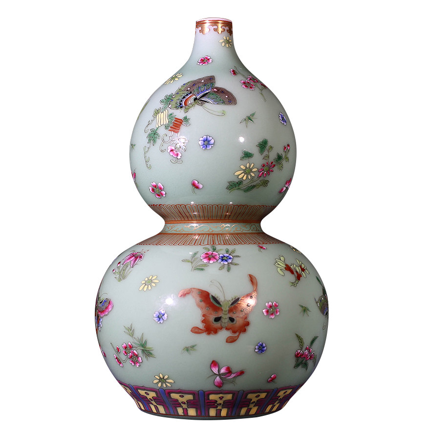 阳士琦故宫 豆青釉花蝶纹葫芦瓶 故宫博物院传承人