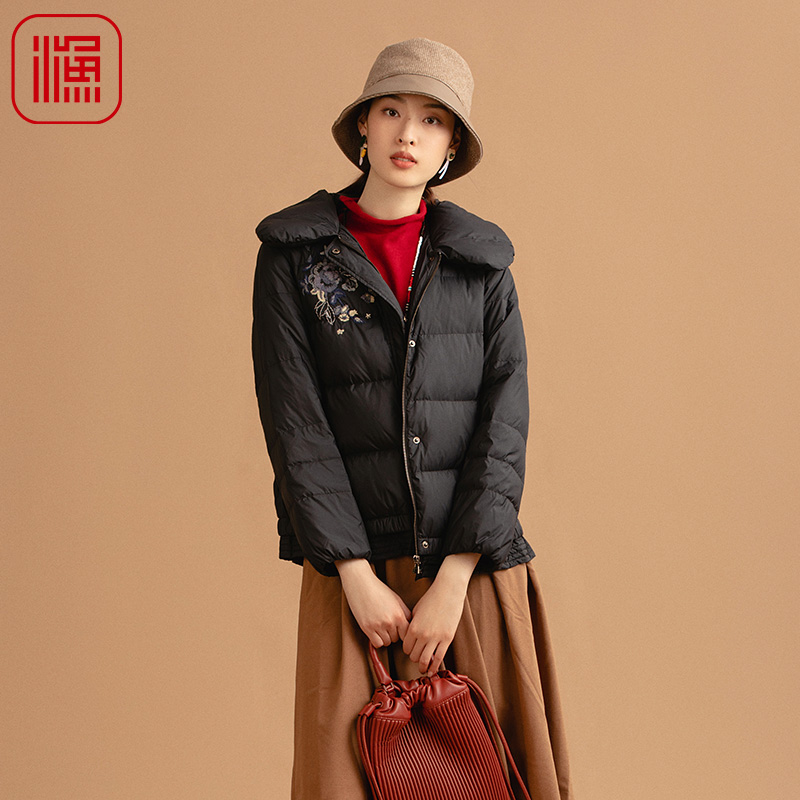 渔牌女装短款羽绒服女2021新款秋冬大翻领白鸭绒羽绒外套ffnd5080