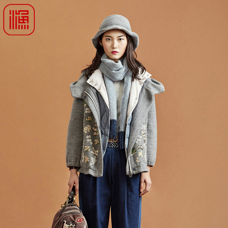 渔服饰旗舰店的优惠券大全—渔牌女装大衣2021年新款女冬季连帽绣花短