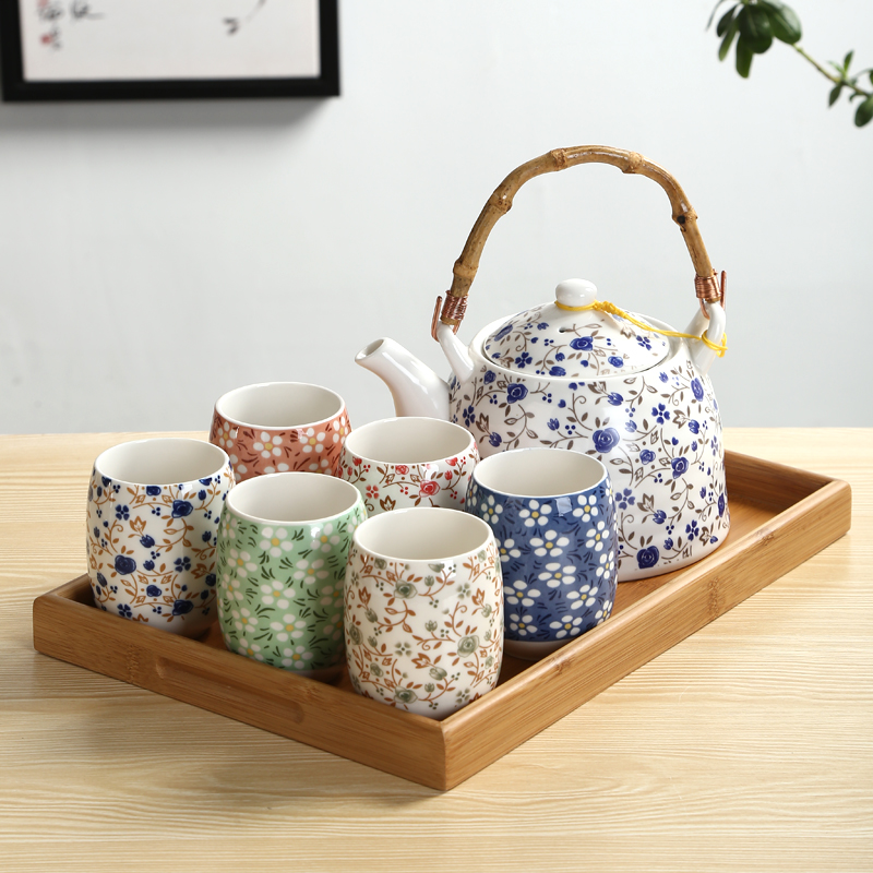 日式提梁壶大号茶具整套现代居家待客茶杯套装茶壶带滤网餐厅家用