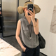 POLO翻领亚麻冰丝针织衫女欧洲站2025夏装新款欧货女装无袖小衫潮