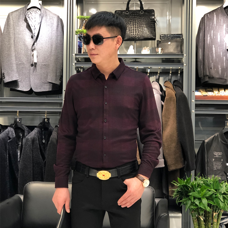 男士羊绒衬衫 商务休闲_卡尔皮诺2019秋冬季新款羊绒衬衫男长袖简单