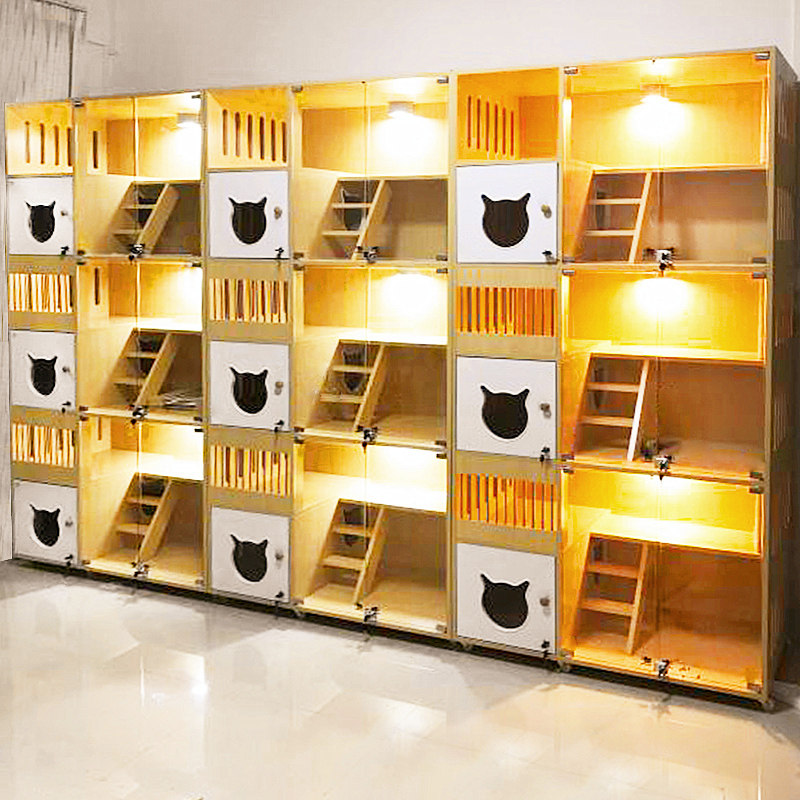宠物店寄养展示柜猫笼猫柜实木猫别墅繁育猫咪产房宠物店实木定制
