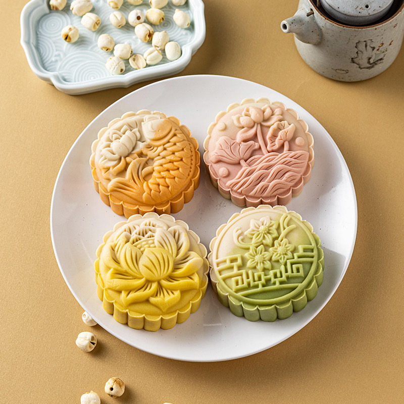 月饼模具手压式家用桃山皮广式糕点国潮国风100g150克烘焙工具大