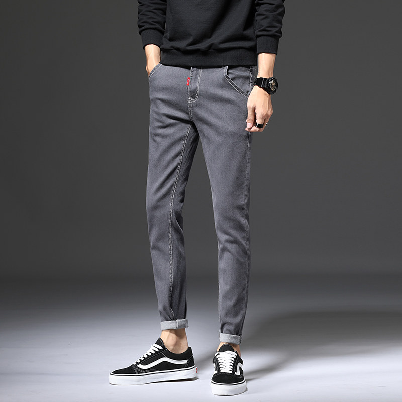 秋季新品 韩版弹力修身小脚灰色长裤百搭休闲牛仔裤男k602-p48