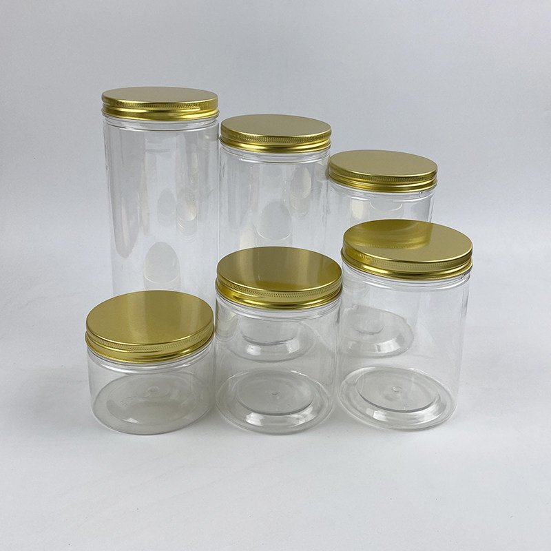 铝盖塑料瓶透明塑料罐子带盖透明加厚圆形食品罐蜂蜜瓶包装塑料罐