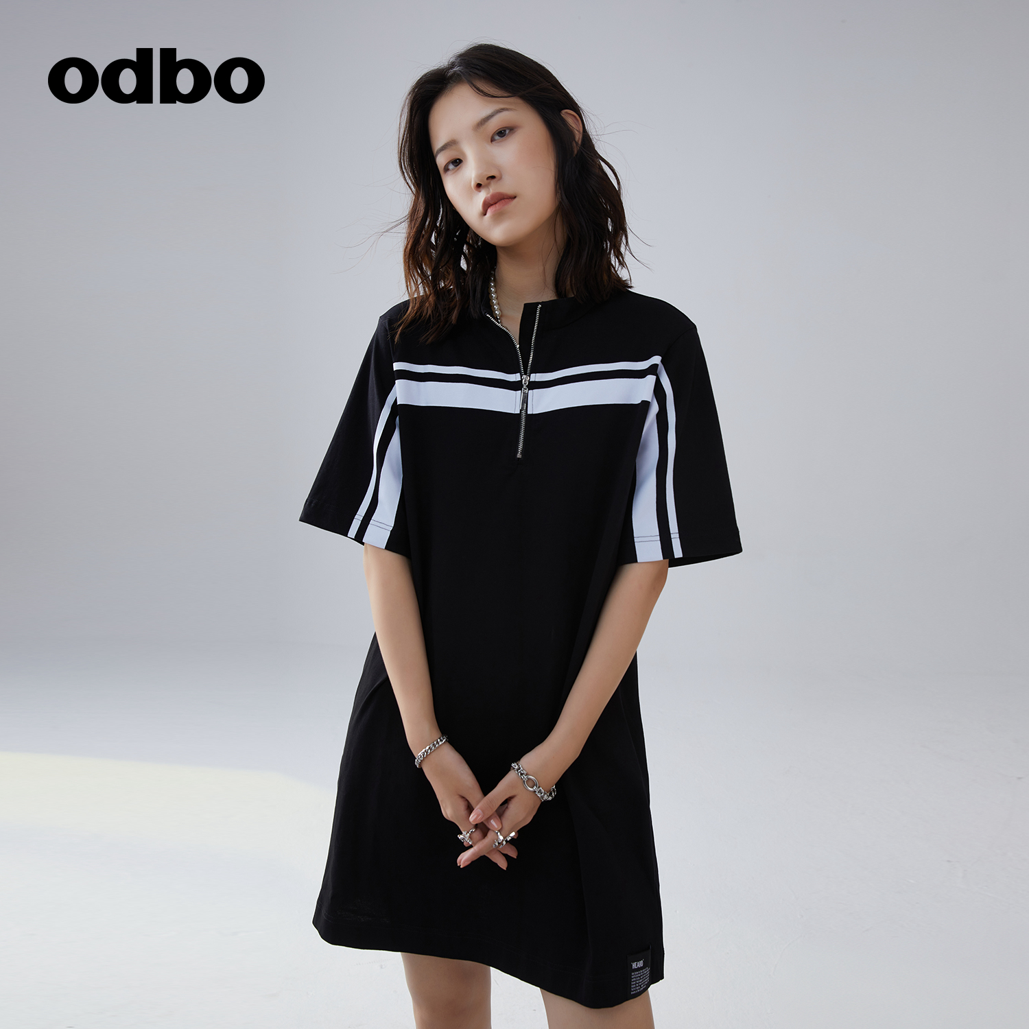 odbo/欧迪比欧原创设计感随性慵懒撞色早夏连衣裙女舒适显瘦裙子