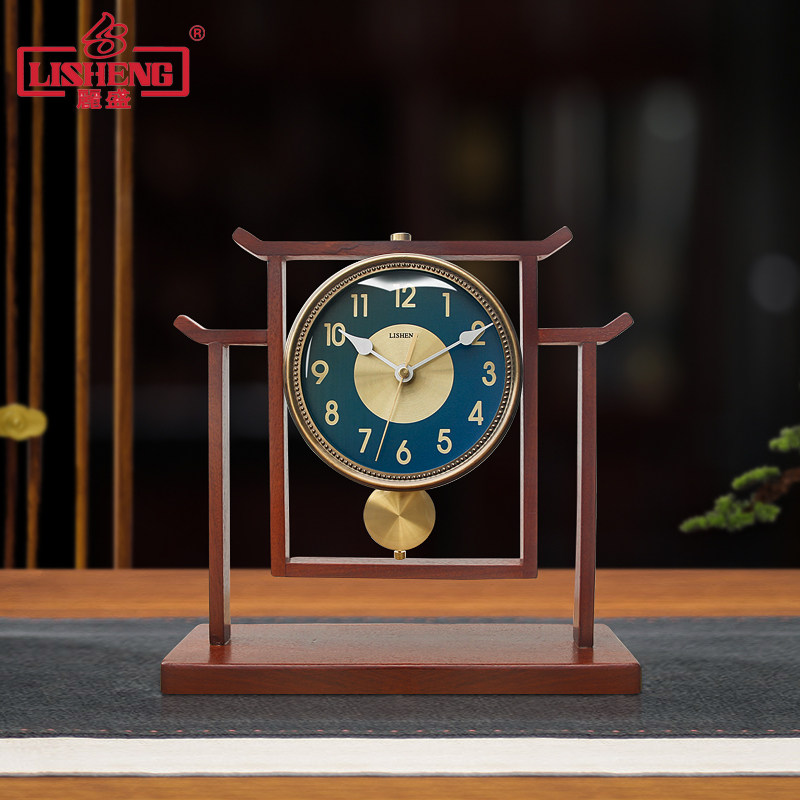 丽盛新中式实木座钟静音客厅摆件大时钟酒柜复古台钟创意石英钟表