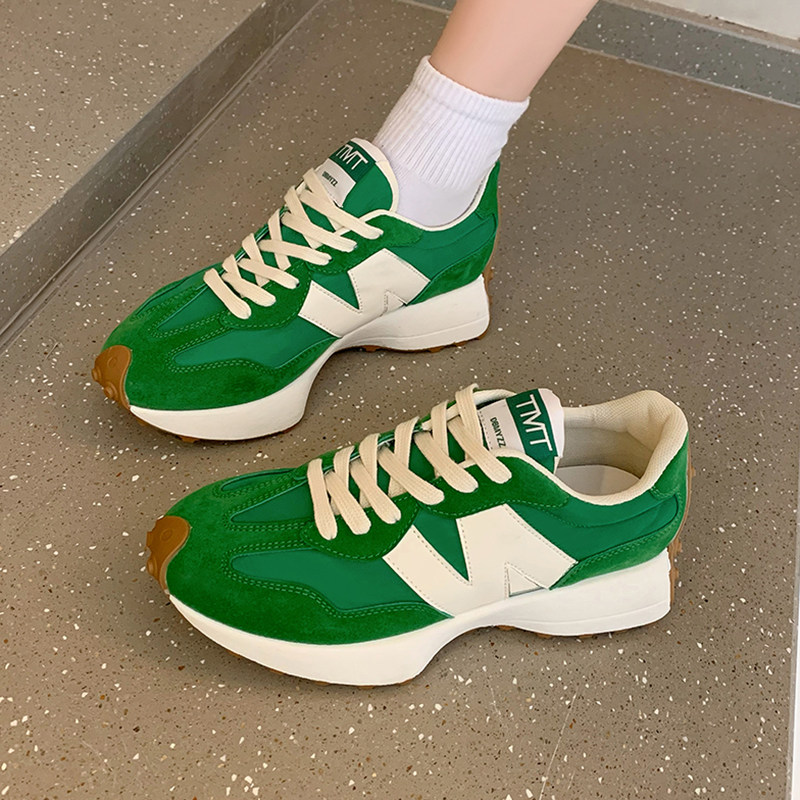绿色华夫小蛮腰阿甘鞋炸街老爹鞋女夏2021新款透气跑步包跟运动鞋
