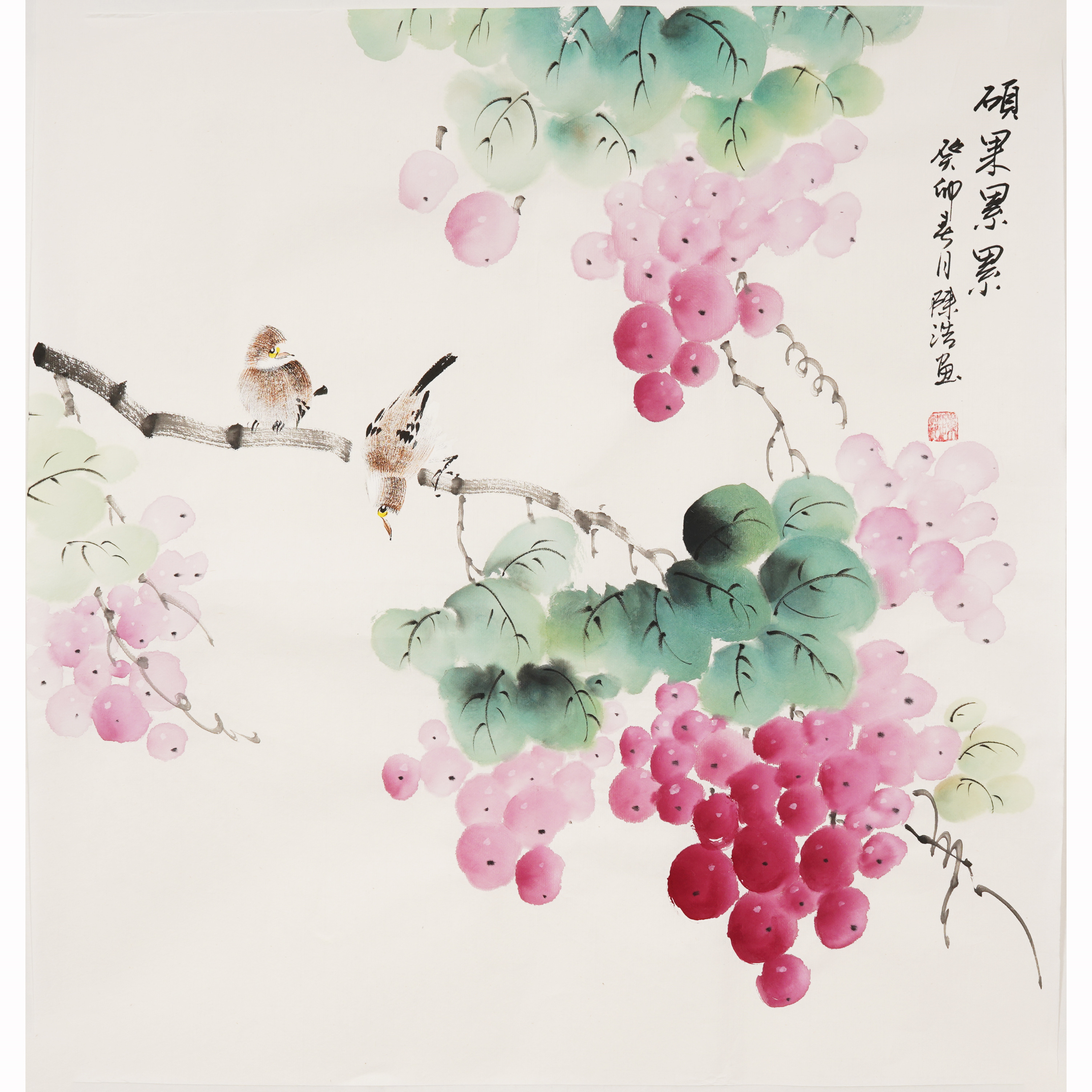 手绘花鸟国画中式客厅装饰画葫芦葡萄餐厅玄关挂画斗方小品真迹