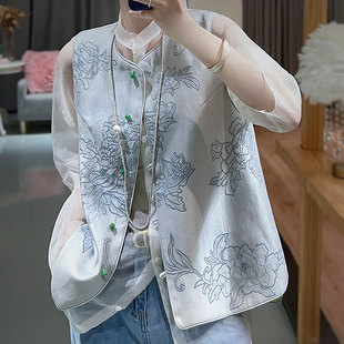 新中式上衣唐装中国风女装年轻款马甲背心改良轻汉服2023刺绣外套