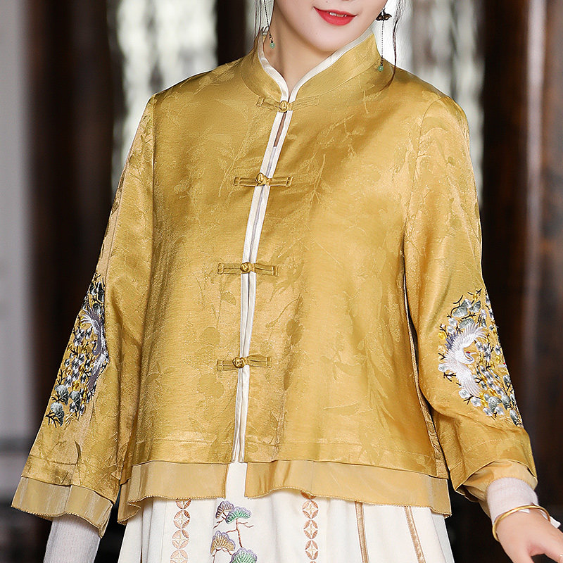 唐装女装中国风春秋新款中式盘扣上衣年轻款复古改良旗袍短款外套