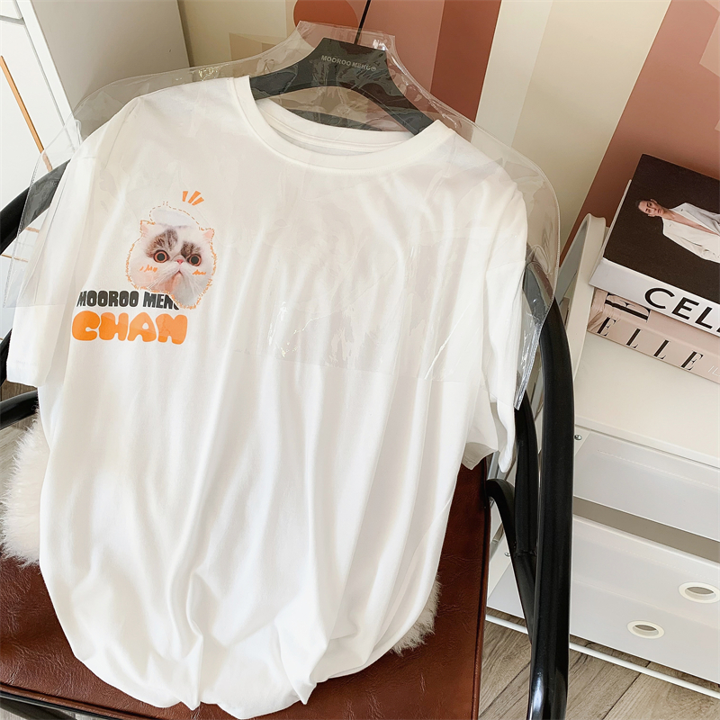 MOOROO原创潮牌新品情侣款小众设计宽松纯棉“铲铲”猫咪短袖T恤
