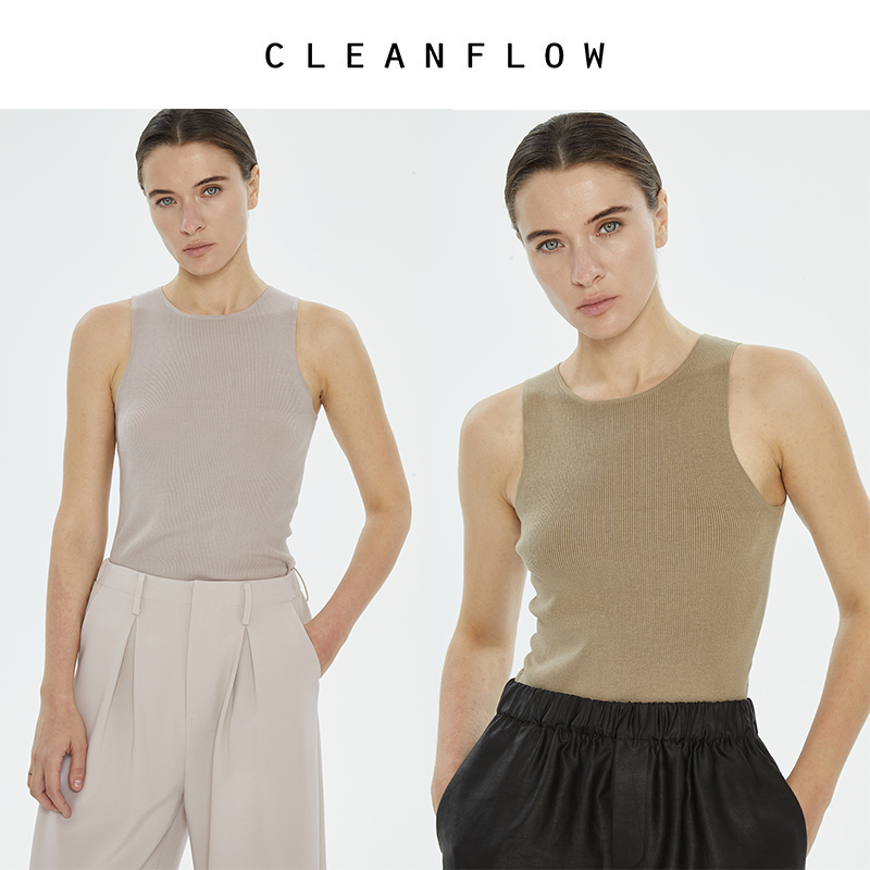 CLEANFLOW | 桑蚕丝亚麻棉3D修身针织背心女夏外穿薄款显瘦内搭女