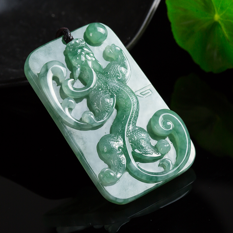 冰糯种缅甸翡翠a货草龙吊坠 44.92g