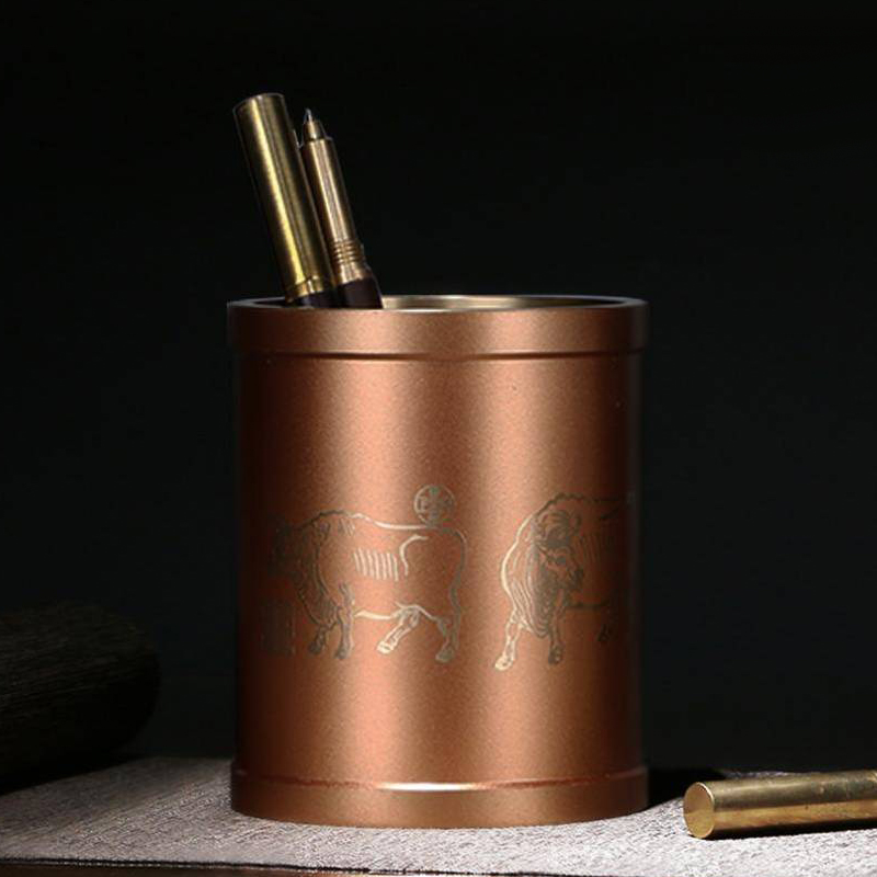 五牛图笔筒纯铜中国风创意老板办公室桌面收纳教师节礼物实用礼品