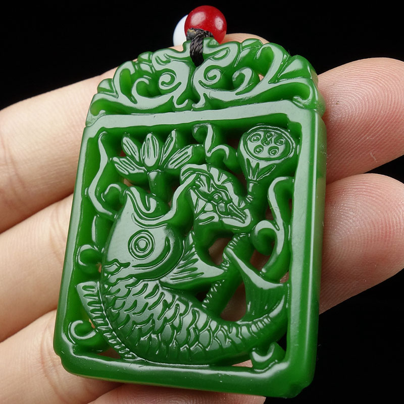 新疆和田玉鲤鱼挂件碧玉荷花金鱼吊坠白玉连年有余鱼挂坠玉牌项链
