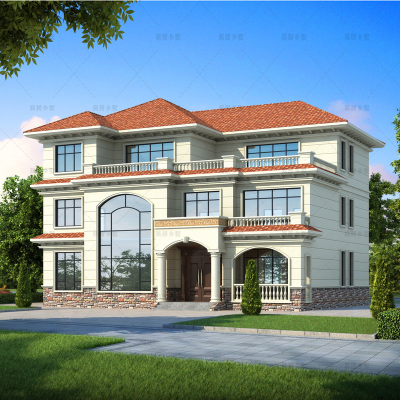 322新农村自建房别墅设计图纸三层简欧风格大户型豪华型施工图