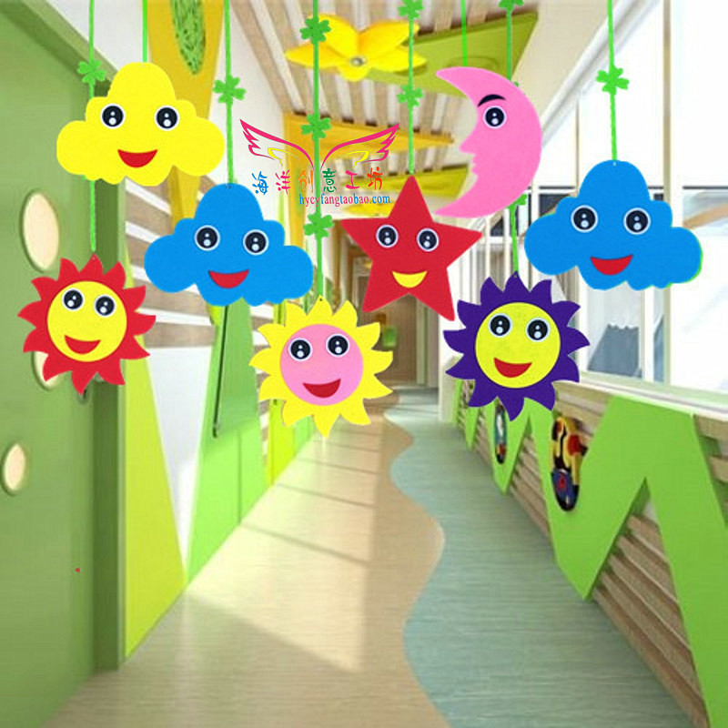 商场幼儿园装饰品教室走廊环境布置挂饰双面太阳笑脸云朵空中吊饰