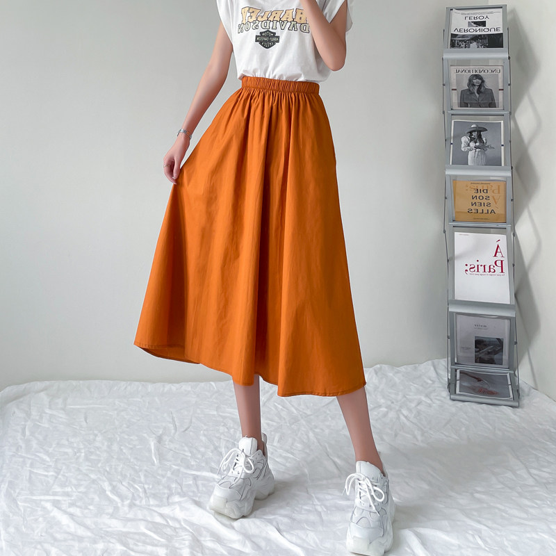 实拍半身裙女中长款2021春夏季新款设计感小众高腰a字半裙伞裙子