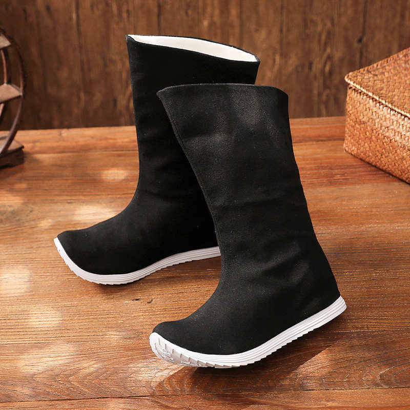 秋季汉服靴子男女同款古风增高素面男士百搭长靴翘头皂靴古代鞋子