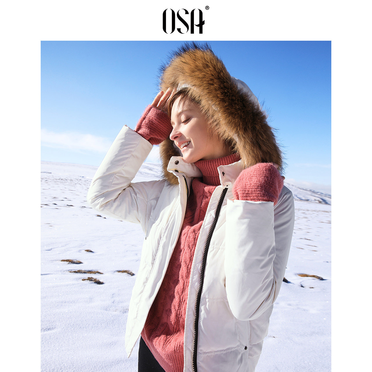 ⑩osaosa欧莎女装官方旗舰店正品冬装个性口袋连帽时尚毛领短款加