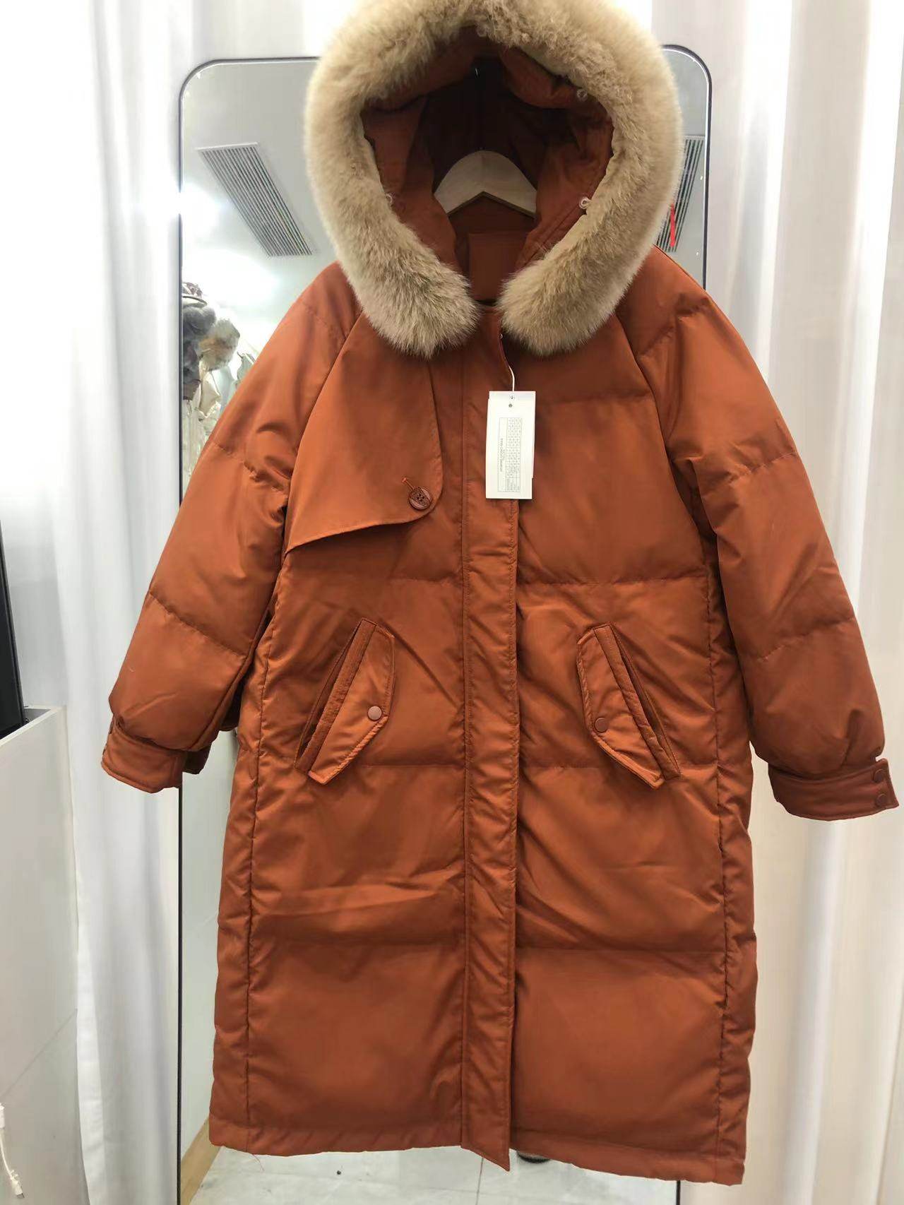 林木飞2022新款羽绒服女中长款秋冬季爆款时尚白鸭绒连帽加厚外套