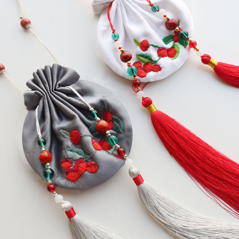 素荑集红豆古风荷包刺绣香囊自绣手工diy材料包情人节礼物送男友