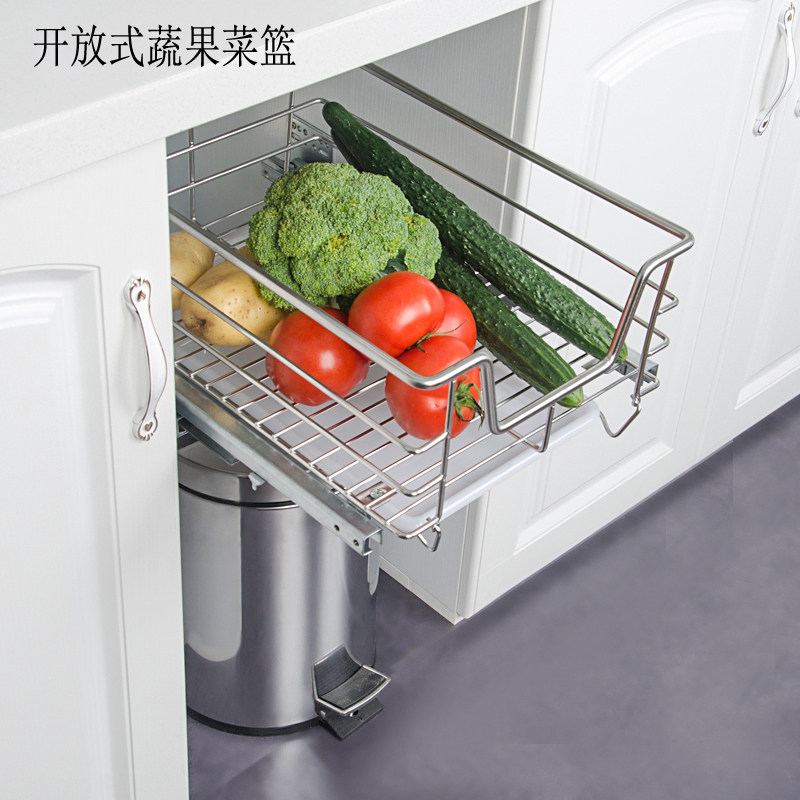 304不锈钢厨房蔬菜水果拉篮抽屉开放式400橱柜450单层调味篮500柜