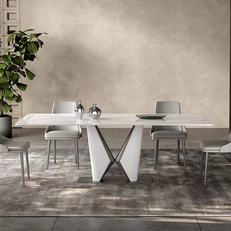 蝶翅餐桌亮光岩板意式轻奢高端餐桌长方形现代家用小户型简约饭桌