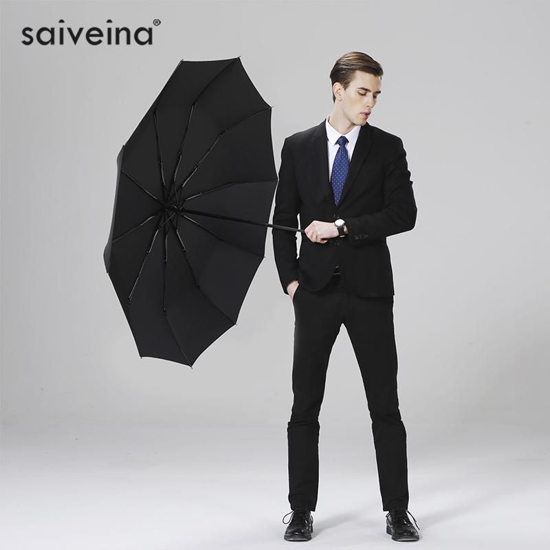 赛维纳抗风暴雨全自动雨伞加固加粗双人结实户外三折叠伞红色黑色