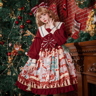 圣诞小熊lolita正版裙op原创甜系可爱高腰洛丽塔洋装公主裙新年款