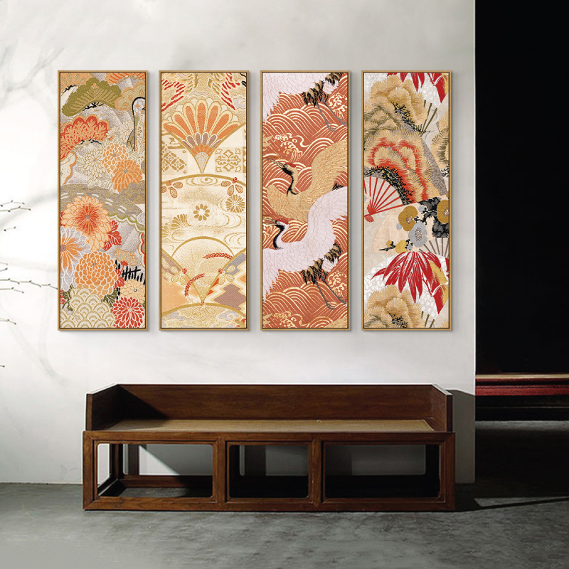 璞图日式风格挂画和风花纹墙面装饰画日本餐厅日料店茶室抽象壁画