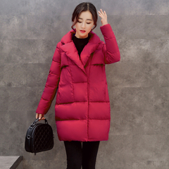 2016冬装新款韩版修身显瘦西装领棉衣女士中长款棉袄羽绒棉服外套