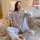 纯棉睡衣女春秋棉布薄长袖妈妈家居服全棉中老年两件套装春夏大码
