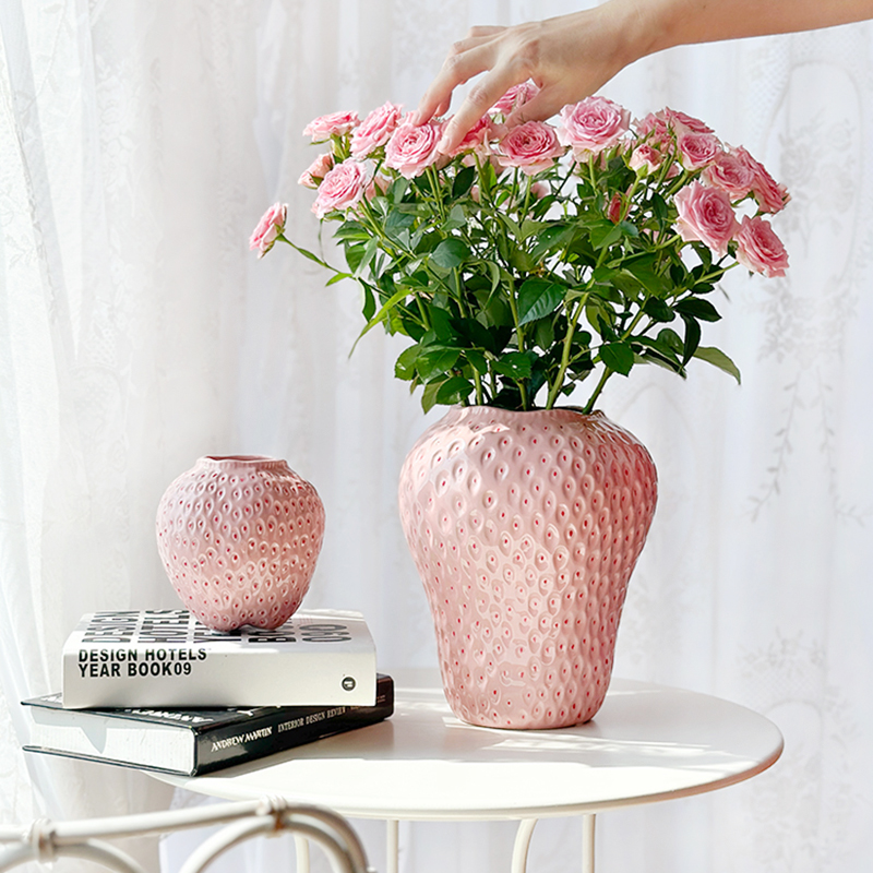 HoneyMee可爱草莓陶瓷花瓶少女高颜值插花器客厅玄关软装组合摆件