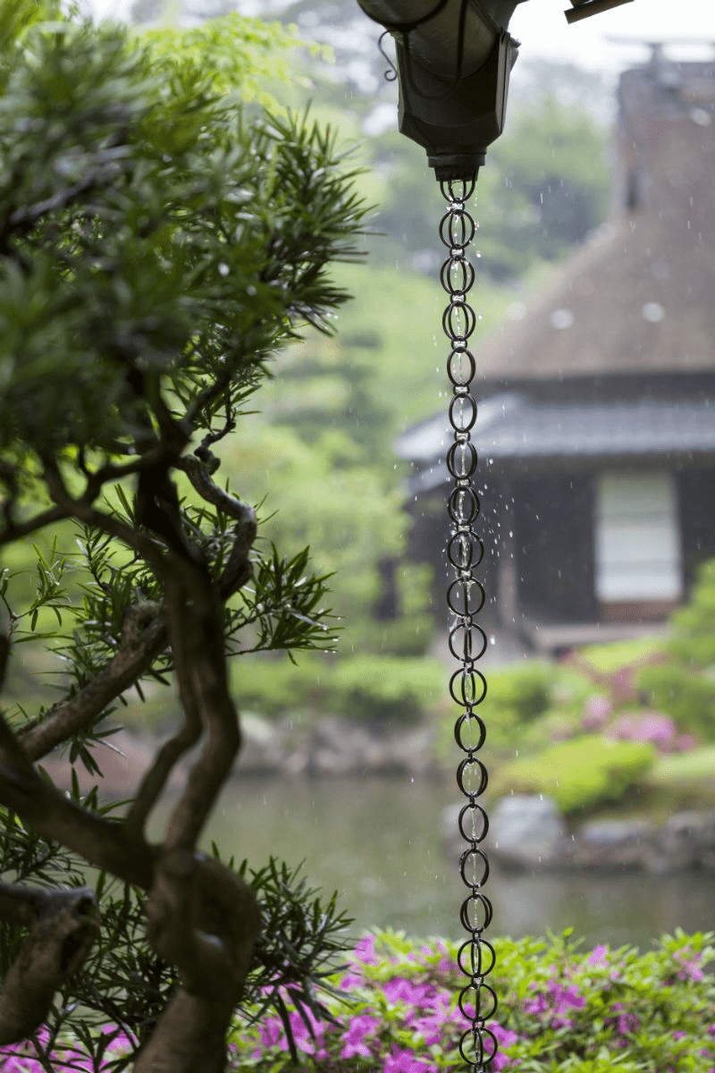 古建四合院天沟檐沟落水链排水链中式日式庭院花园屋檐景观导雨链