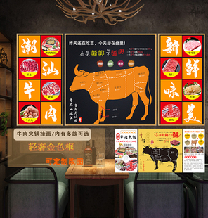 牛肉火锅装饰画潮汕全牛分割图牛肉部位挂画牛肉店餐馆背景墙画