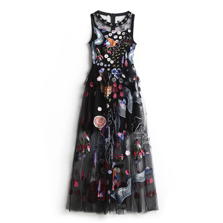 2019 New summer spring Heavy~temperament Goddess van full dress longuette skirt chic Embroidery Jacobs Dressin the Women's clothing/Boutique , Dress category - from Buy2taobao.com to provide professional Taobao agent buy service