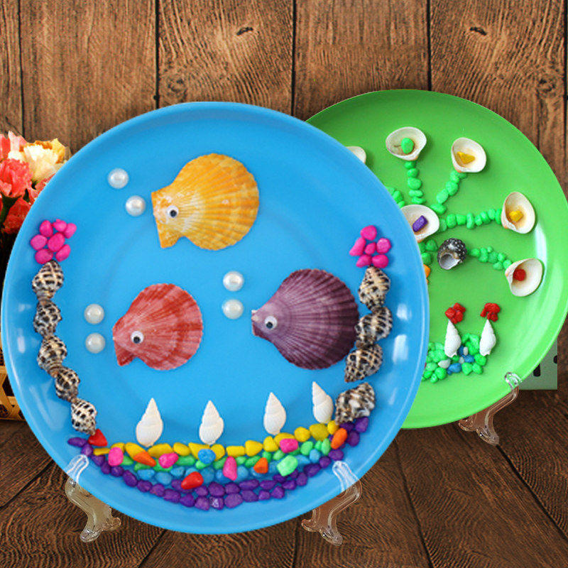 贝壳画手工diy幼儿园儿童制作材料包圆盘粘贴画创意女孩玩具作品