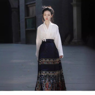 新默认中式国风改良汉服马面裙两件套秋冬大码感显瘦日常搭配长裙