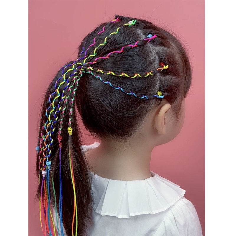 小熙瓜编发彩绳女童扎头发云南彩编发绳舞台编发七彩渐变色头绳