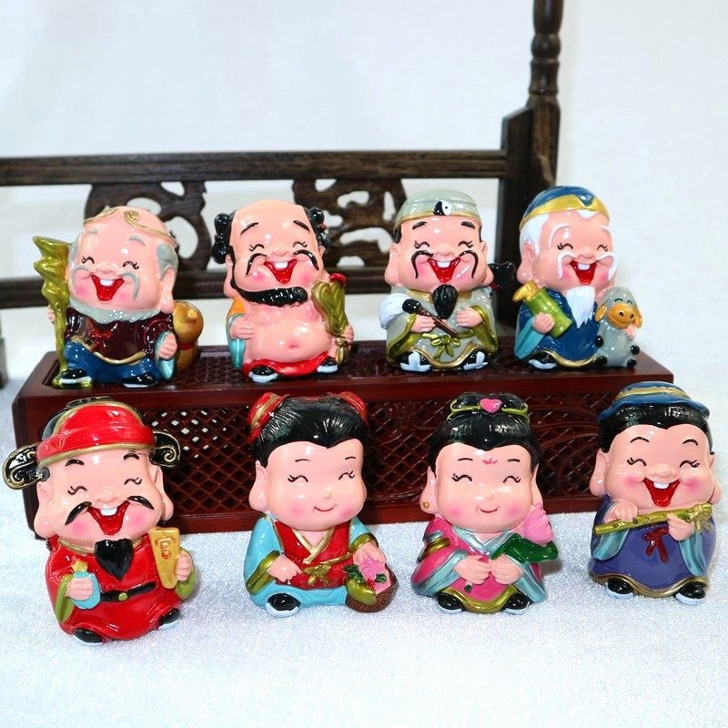 台湾q版八仙过海可爱小玩偶摆件卡通公仔交趾陶娃景区旅游纪念品