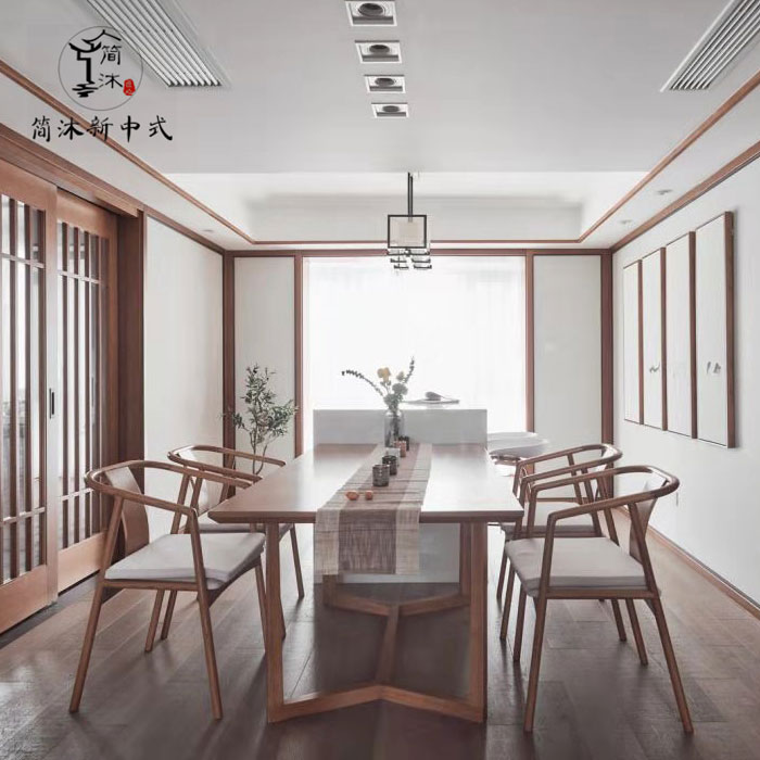 新中式餐桌椅组合禅意长方形实木餐桌小户型样板房餐厅家具1桌4椅