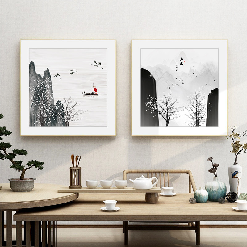 百特好开门见山玄关画新中式山水画挂画茶室禅意壁画水墨风景墙画